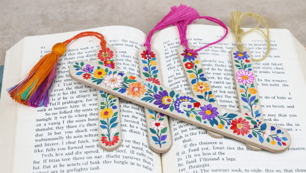 hand painted popsicle stick bookmarks with floral 