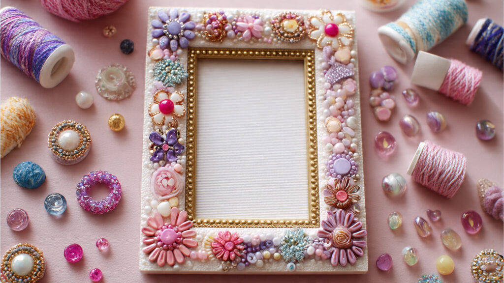 Creative Craft Ideas to Try at Home in 2026 handmade photo frame decorated with beads and craf