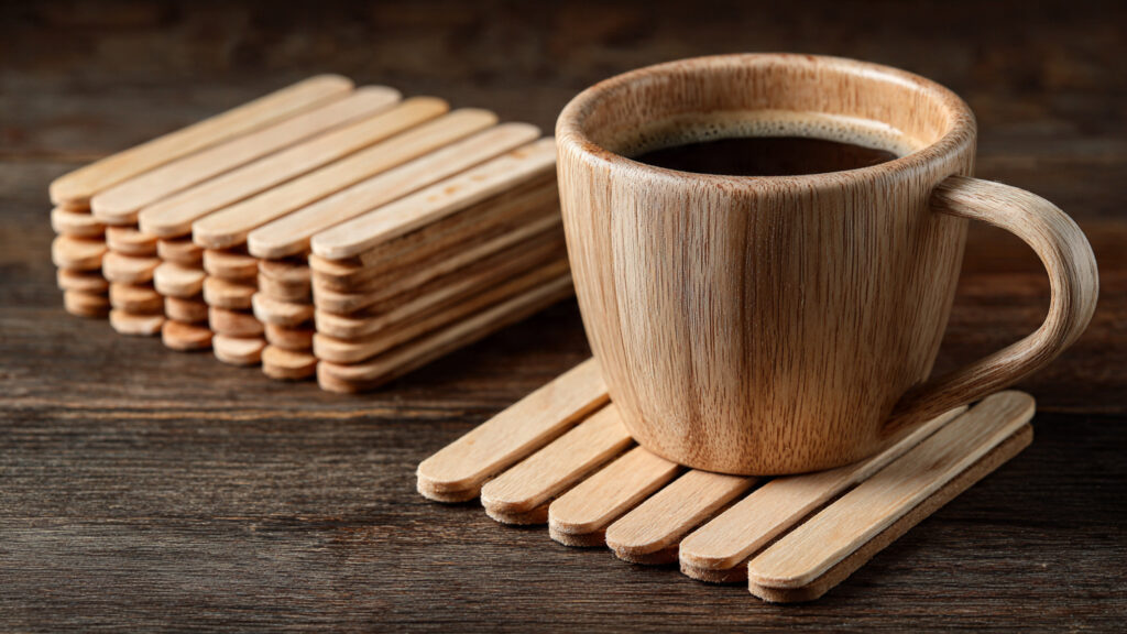 handmade wooden popsicle stick coasters with natur