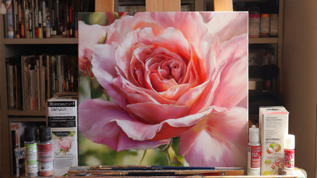 highly detailed realistic rose painting on canvas 