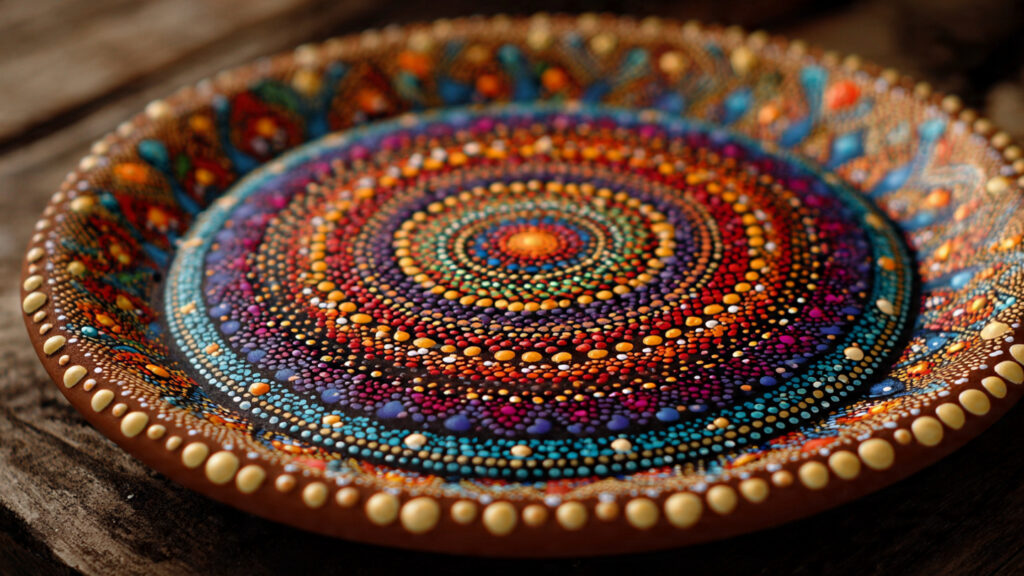 mandala painted ceramic plate with intricate dot p