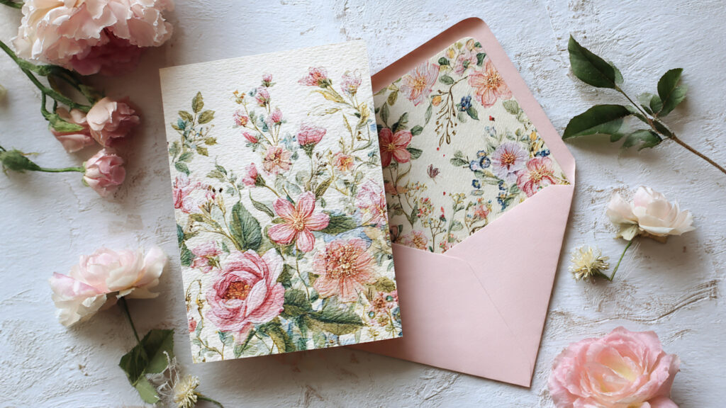 matching handmade mothers day card and decorated e