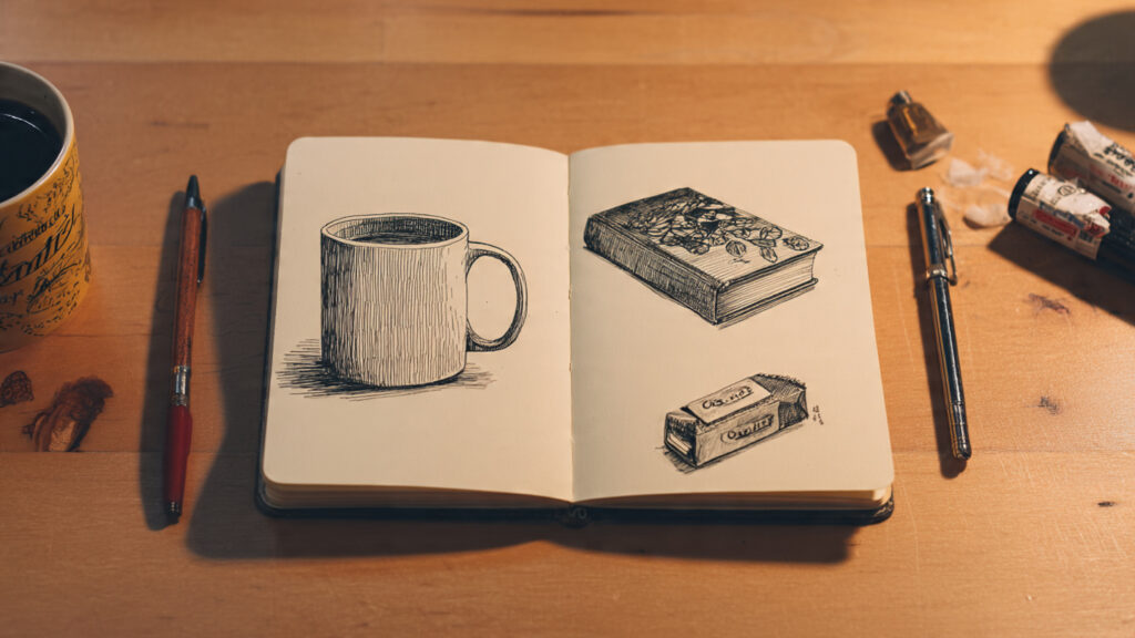 13 Simple Drawing Ideas Anyone Can Try Today minimal drawings of everyday objects like mug book