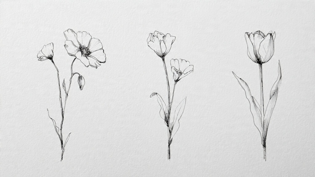 13 Simple Drawing Ideas Anyone Can Try Today minimal flower line drawings simple daisy and tuli