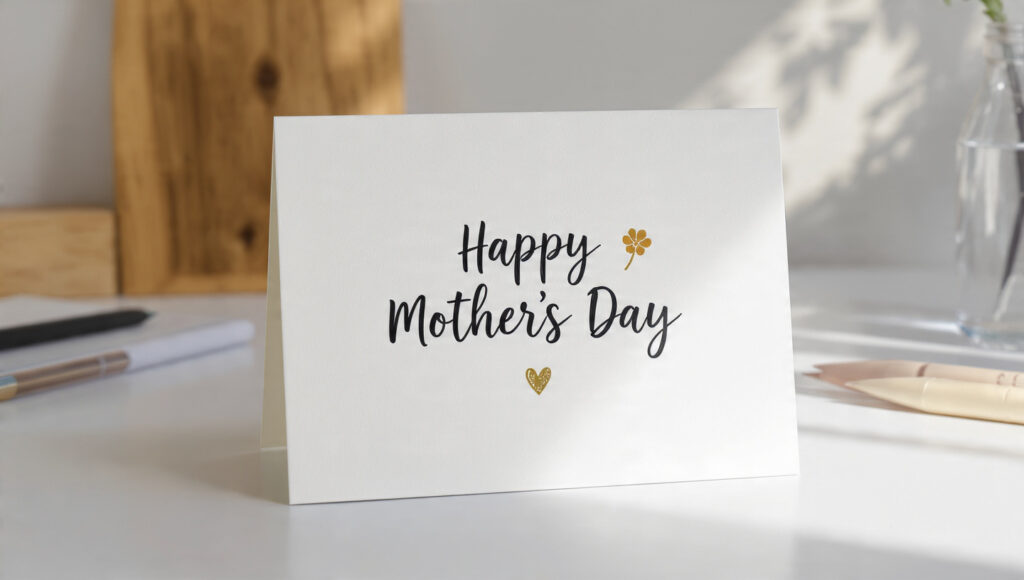 minimalist mothers day card with black hand letter