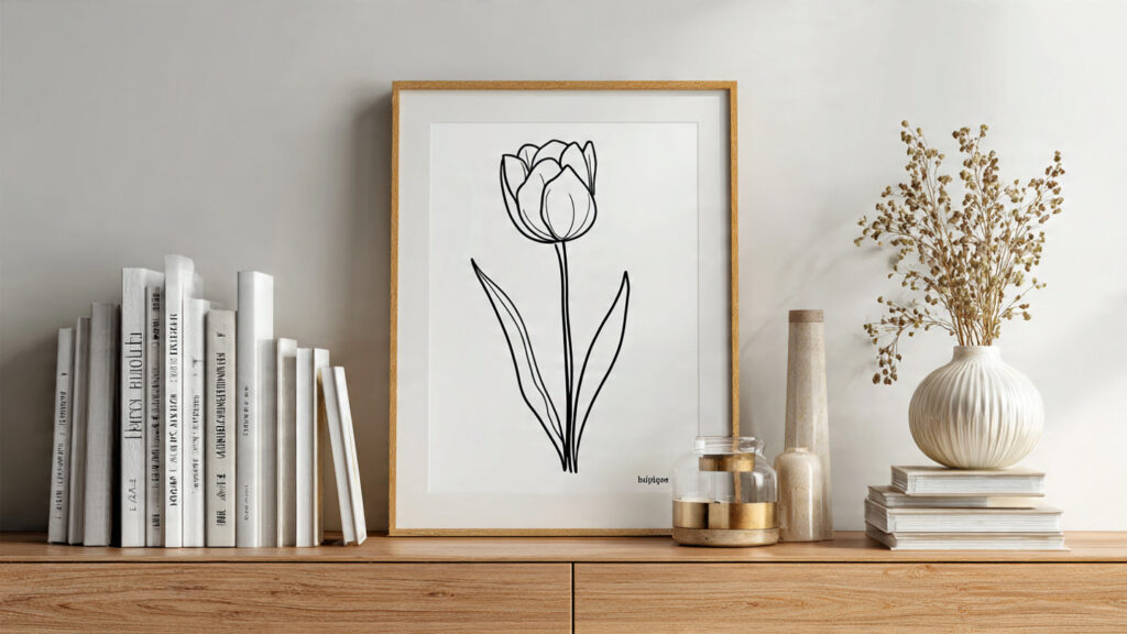 minimalist single tulip line art painting clean bl