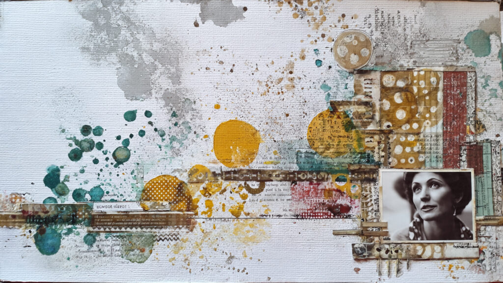 Creative Scrapbook Ideas for Artistic Memory Keeping mixed media scrapbook page with paint splashes col (1)