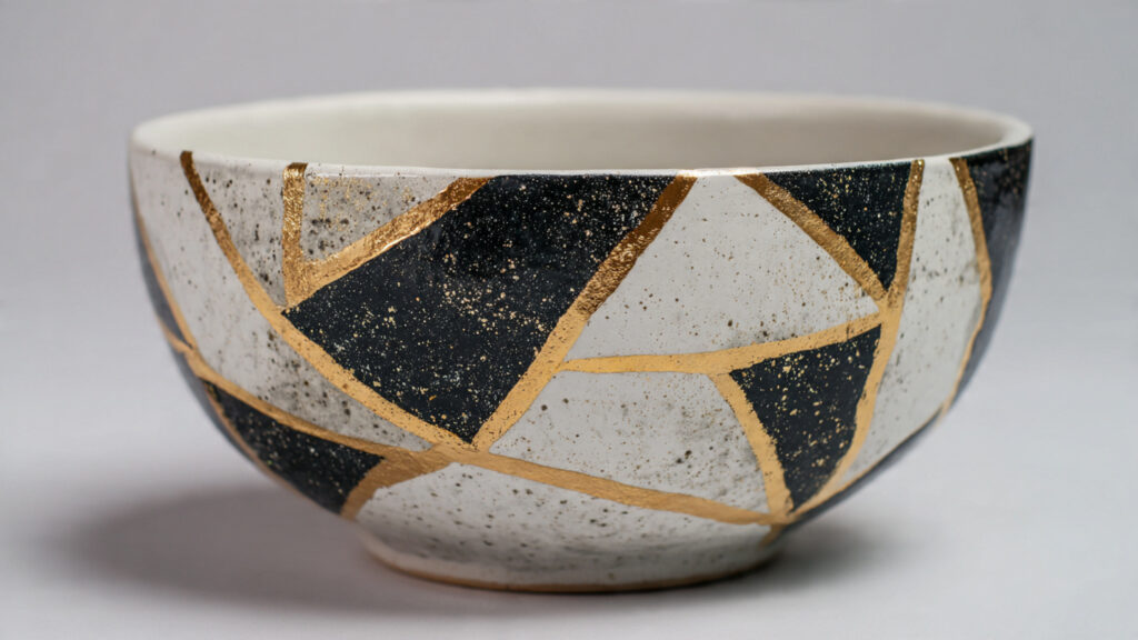 modern ceramic bowl with geometric painted pattern