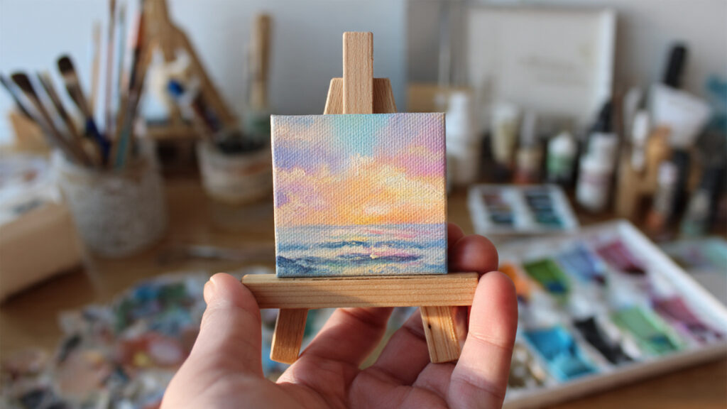 pastel rainbow mini painting on small canvas an ea