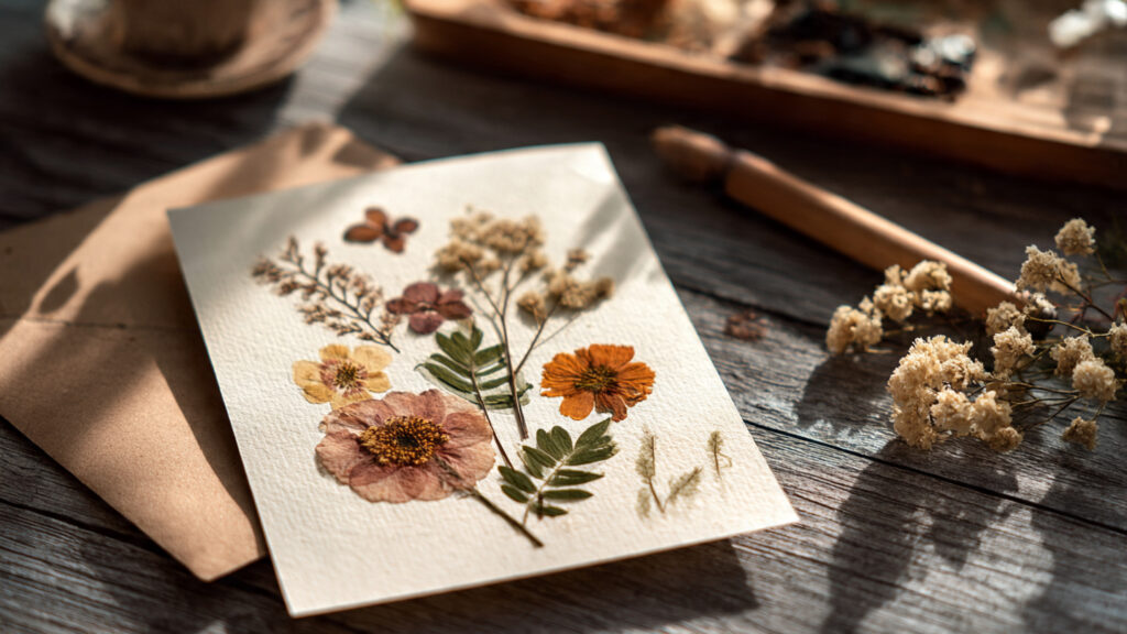 pressed flower mothers day card with real dried fl