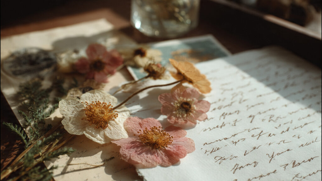 Love Letters Aesthetic Art & Craft Ideas pressed flowers paired with handwritten love lette