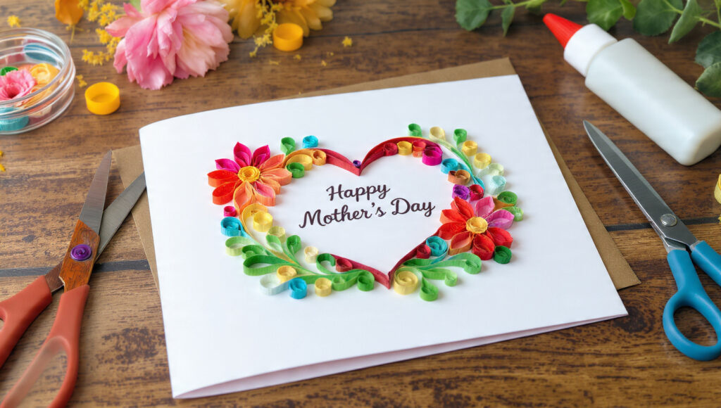 quilled paper flower mothers day card with colorfu