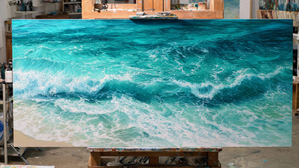 Creative Painting Ideas to Spark Your Artistic Imagination realistic ocean wave painting with turquoise water