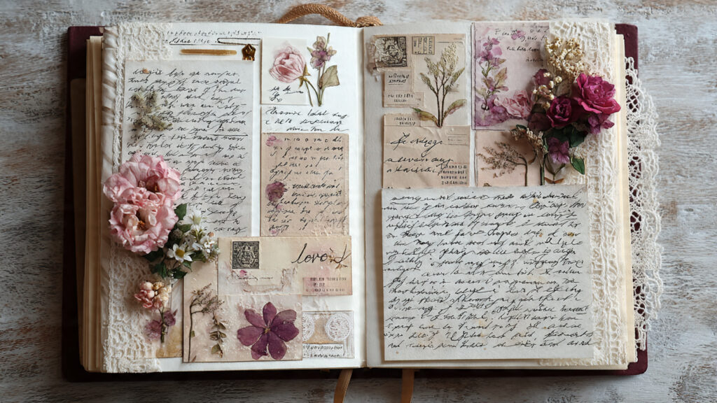 Love Letters Aesthetic Art & Craft Ideas romantic scrapbook journal spread with handwritten (1)