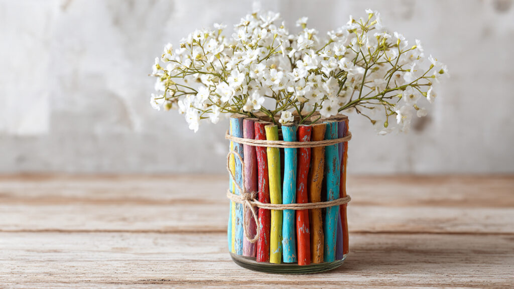 rustic popsicle colorful stick flower vase wrapped