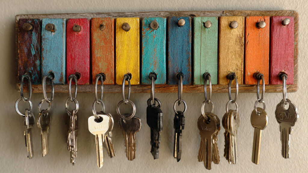 rustic popsicle stick colorful key holder with hoo
