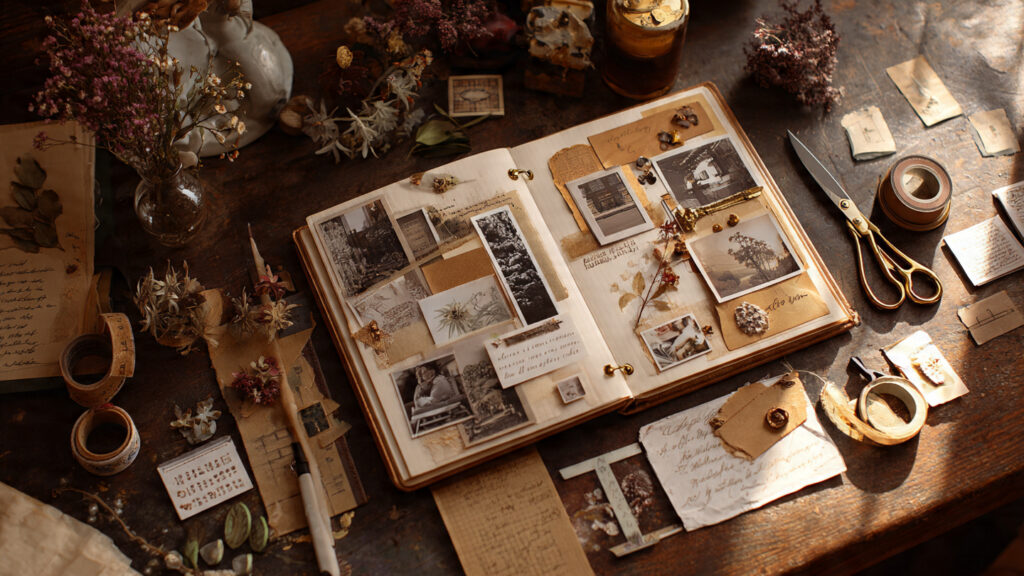 Creative Scrapbook Ideas for Artistic Memory Keeping scrapbook art flat lay with photos stickers washi