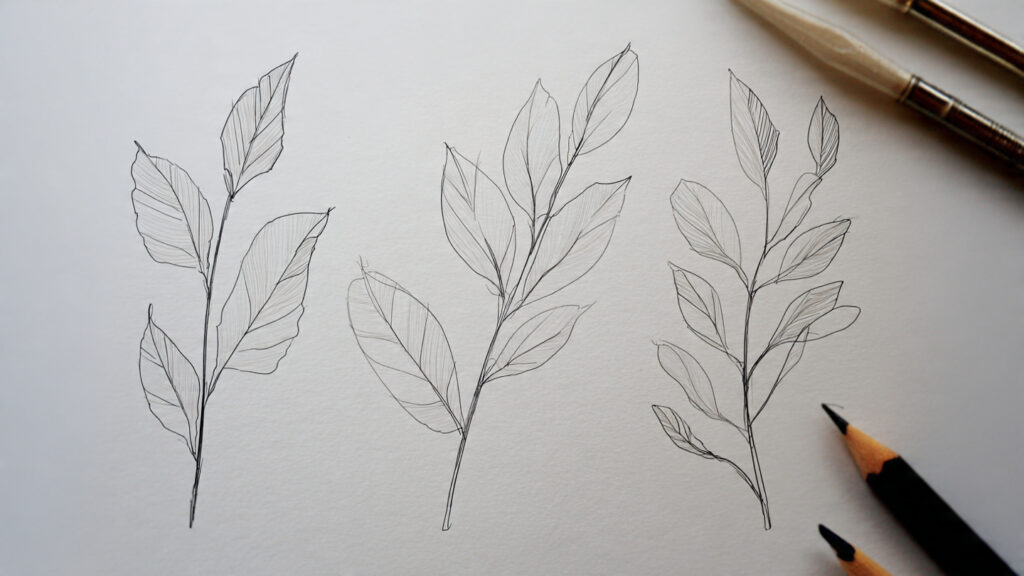 13 Simple Drawing Ideas Anyone Can Try Today simple leaf sketches with clean outlines botanical