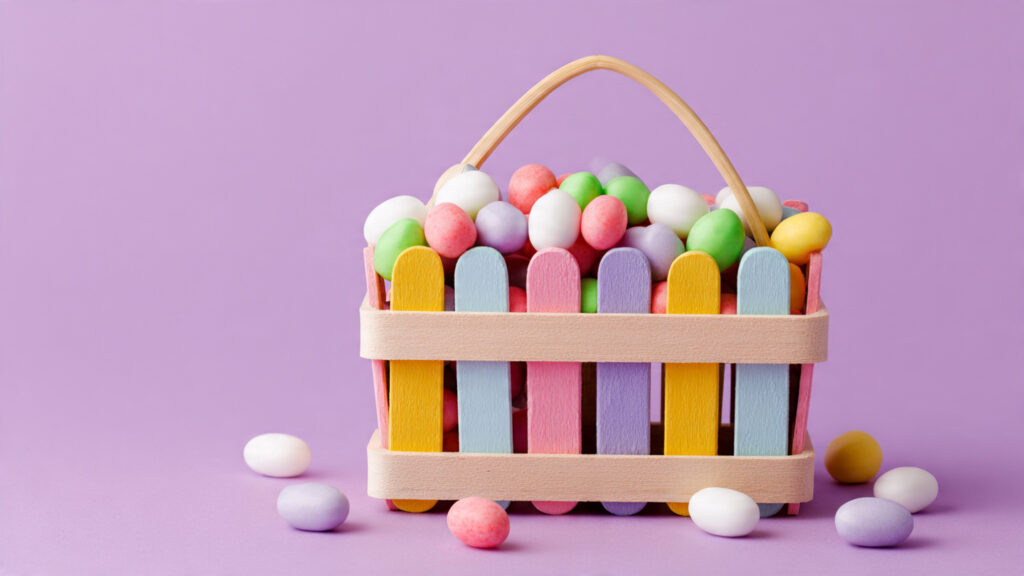 small handmade popsicle stick basket filled with c