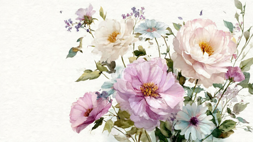 soft watercolor flower painting of pastel peonies 