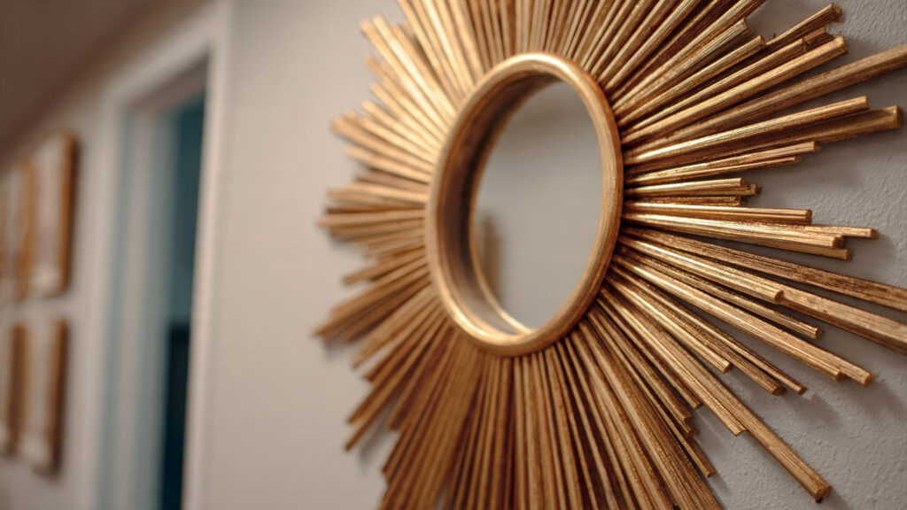 sunburst popsicle stick mirror frame painted gold 