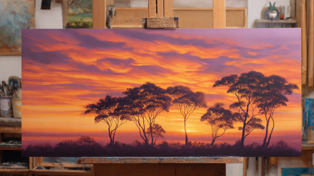 Creative Painting Ideas to Spark Your Artistic Imagination warm sunset landscape painting with smooth gradien