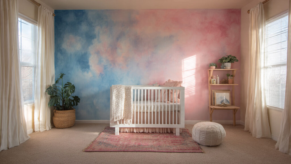 Stunning Wall Decor Painting: 13 Ideas to Transform Your Home a dreamy nursery with watercolor wash painted wall