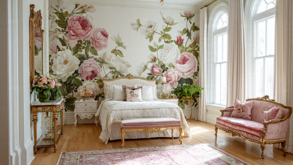 Stunning Wall Decor Painting: 13 Ideas to Transform Your Home a romantic bedroom with oversized hand painted flo
