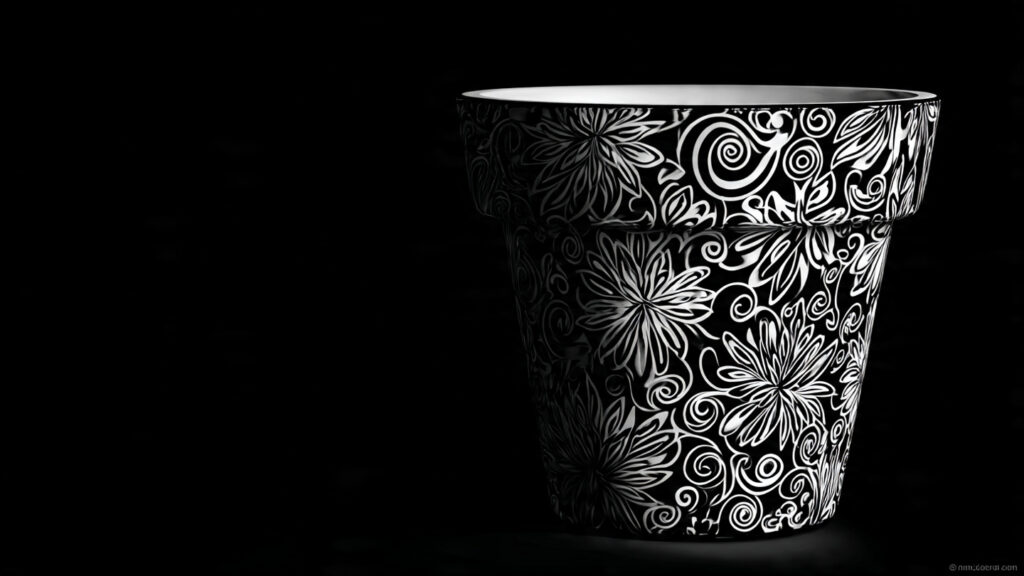 25 Creative Flower Pot Painting Ideas for DIY Garden Décor black and white tribal patterned flower pot modern