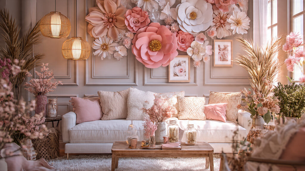 bright beautifully decorated living room for mothe