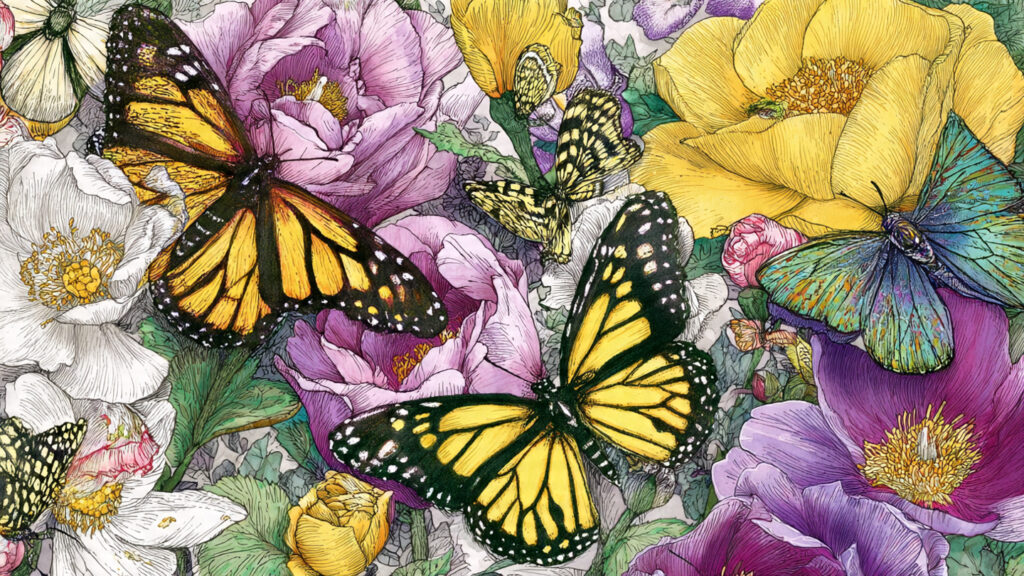 Spring Drawing Ideas: Creative Inspiration for Seasonal Art butterfly garden drawing with butterflies flying a