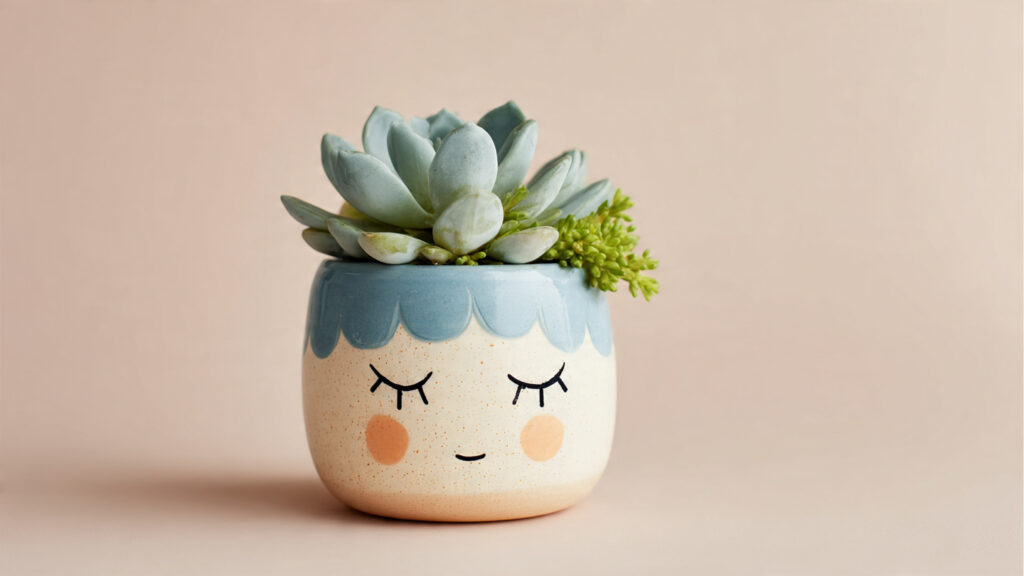25 Creative Flower Pot Painting Ideas for DIY Garden Décor cute face painted flower pot with succulent plant
