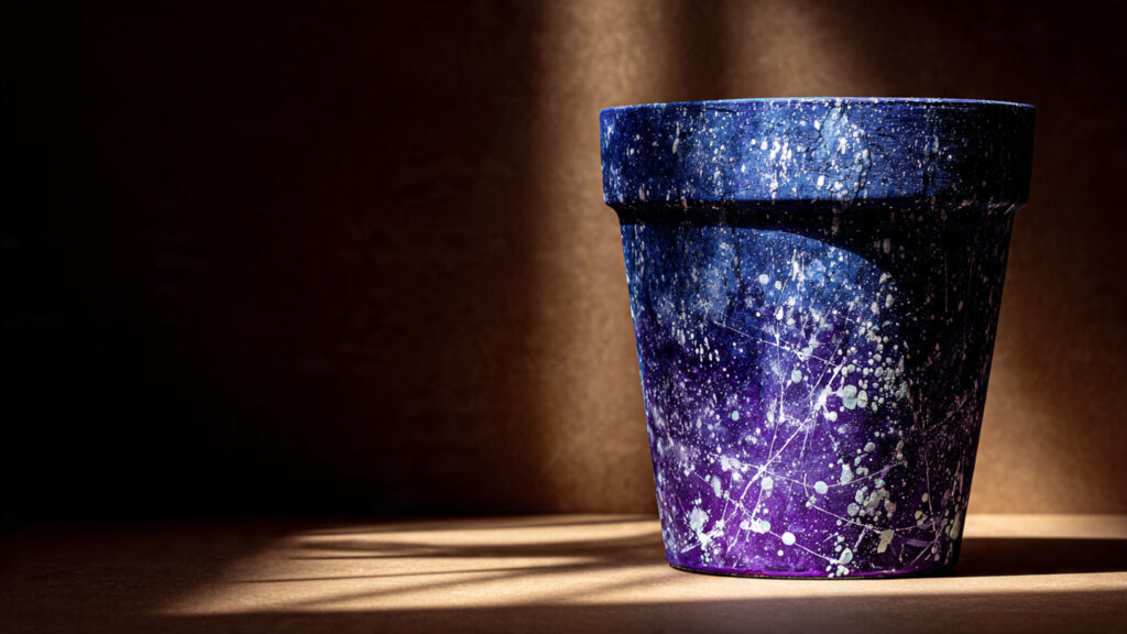 25 Creative Flower Pot Painting Ideas for DIY Garden Décor galaxy themed painted flower pot dark blue and pur