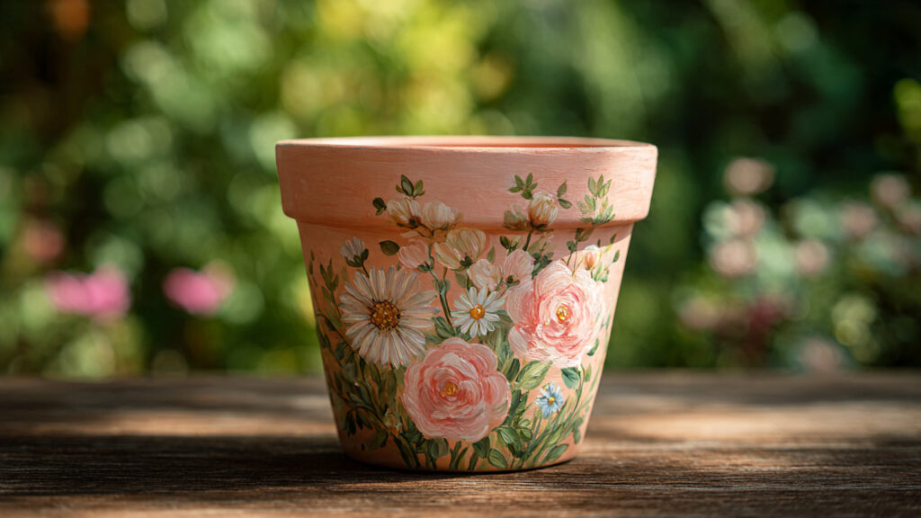 25 Creative Flower Pot Painting Ideas for DIY Garden Décor hand painted terracotta flower pot with pastel pin