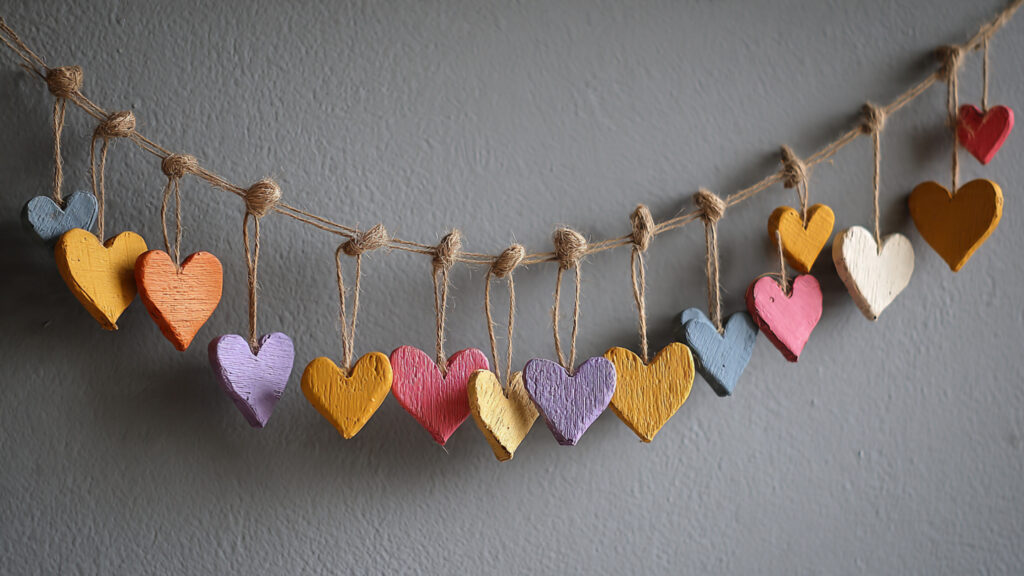 handmade love notes garland hanging on wall heart 