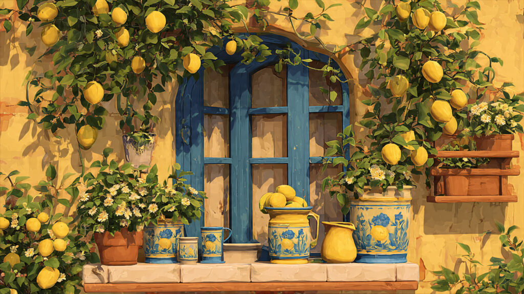 25 Creative Flower Pot Painting Ideas for DIY Garden Décor lemon themed painted flower pot kitchen window bac
