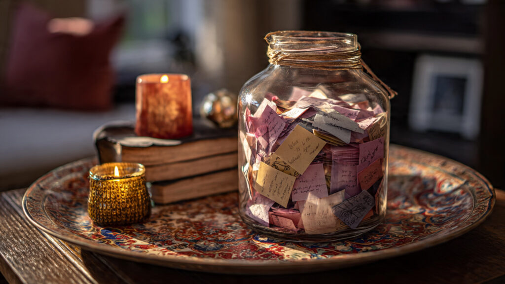 memory jar filled with folded love notes decorativ