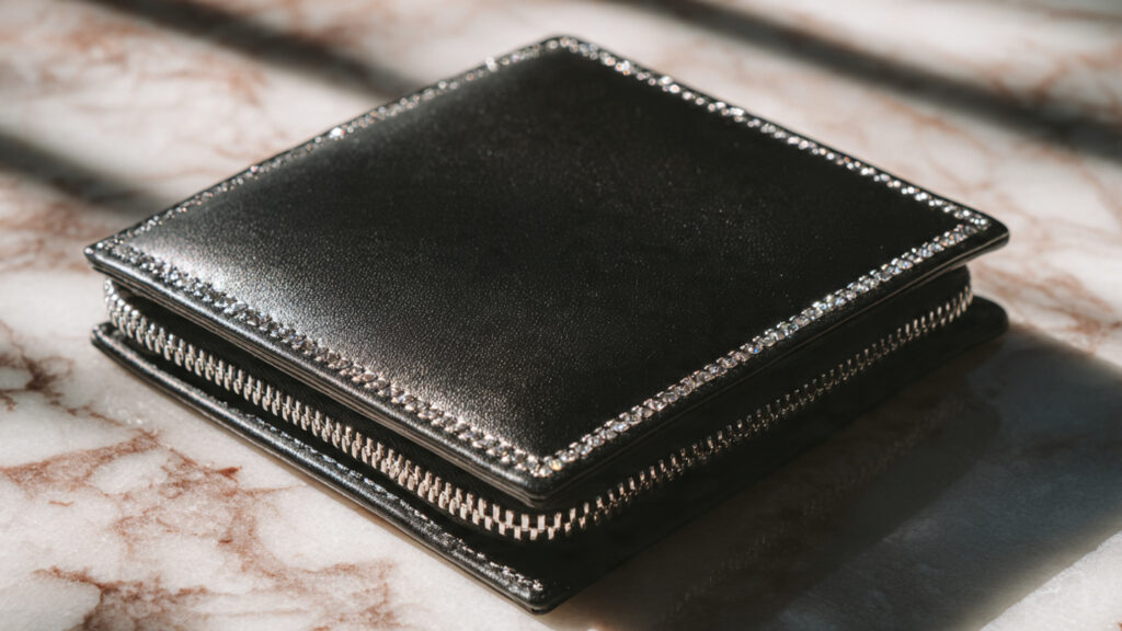 18 Cute Things to Bedazzle for Trendy DIY Crafts and Gifts minimal black leather wallet with delicate silver (1)