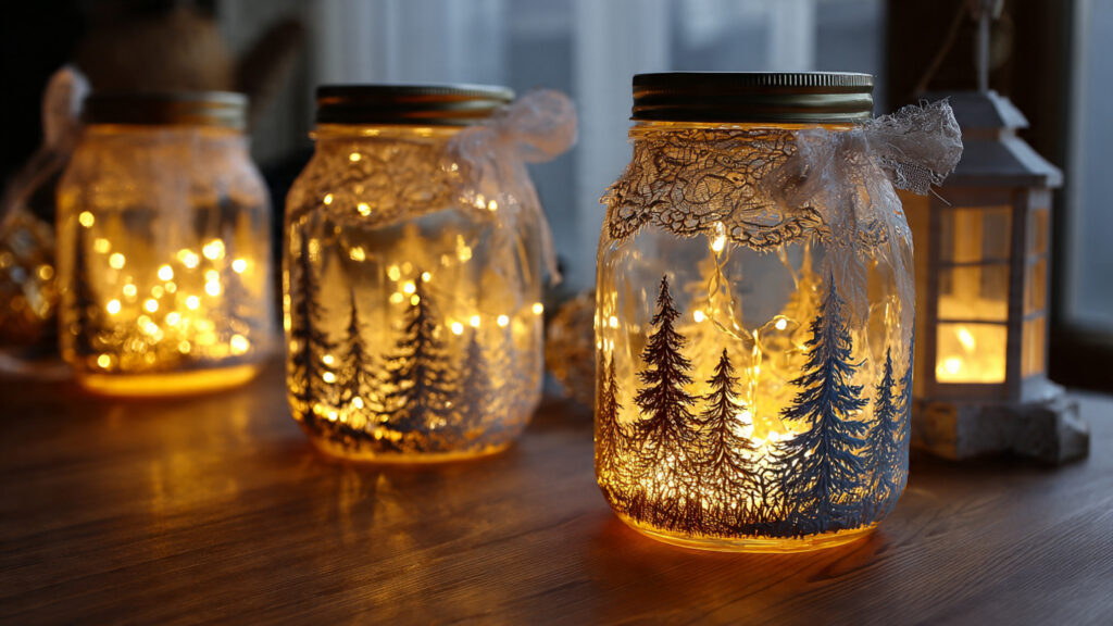 painted mason jar lanterns with fairy lights glowi