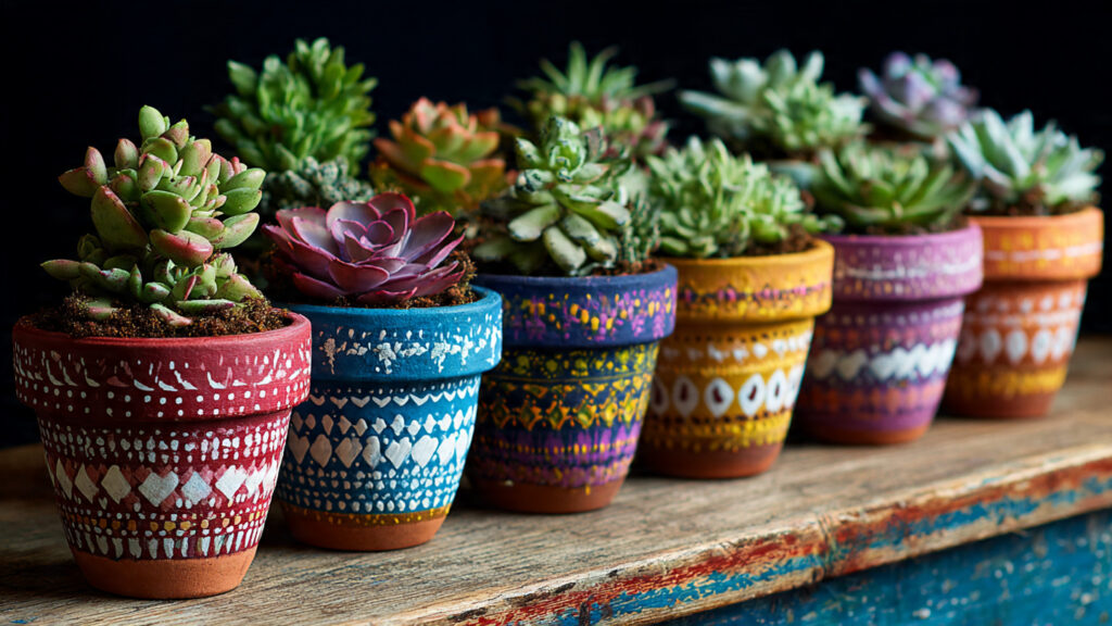 painted terracotta pots with succulents acrylic pa