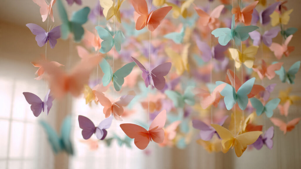 paper butterflies hanging from ceiling magical flo