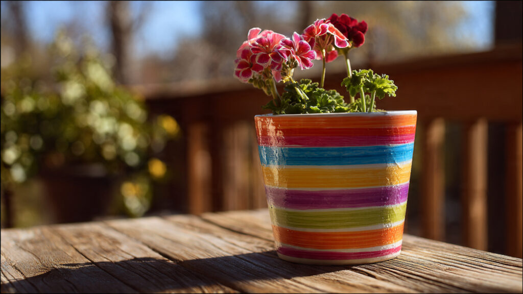 25 Creative Flower Pot Painting Ideas for DIY Garden Décor rainbow striped flower pot bright colorful stripes