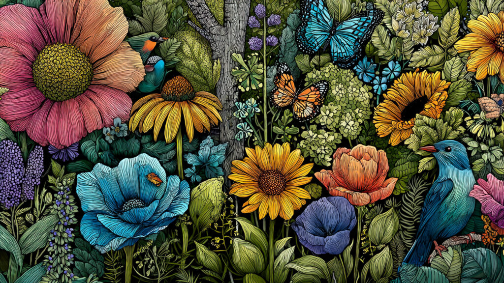 Spring Drawing Ideas: Creative Inspiration for Seasonal Art spring garden drawing with blooming flowers butter