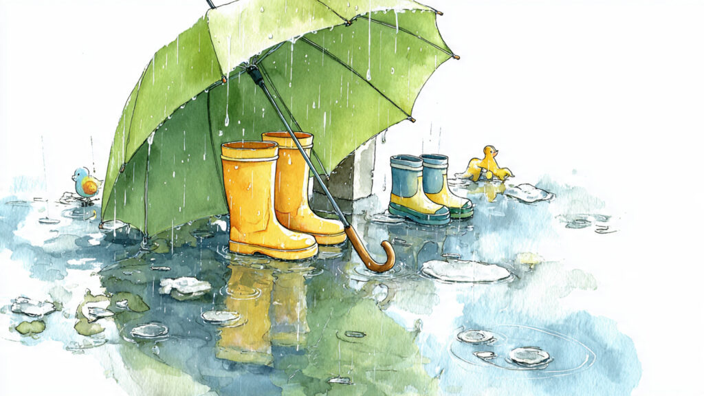 Spring Drawing Ideas: Creative Inspiration for Seasonal Art spring rain drawing with umbrella puddles rain boo