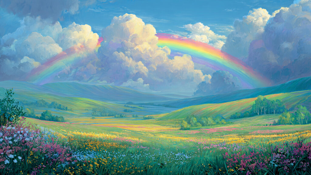 Spring Drawing Ideas: Creative Inspiration for Seasonal Art spring rainbow drawing over meadow with flowers an
