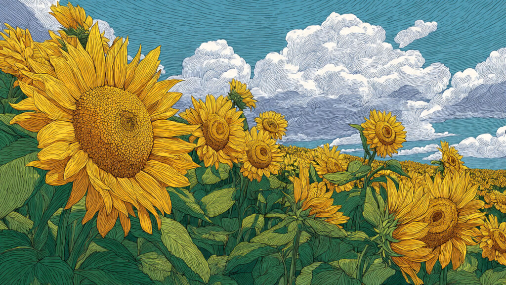 Spring Drawing Ideas: Creative Inspiration for Seasonal Art sunflower field drawing with large yellow flowers