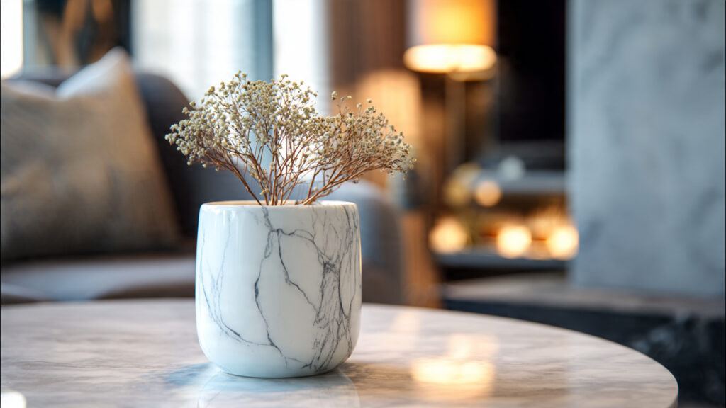 25 Creative Flower Pot Painting Ideas for DIY Garden Décor white marble effect painted flower pot with gray v