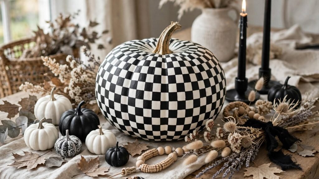 checkerboard pumpkin still life