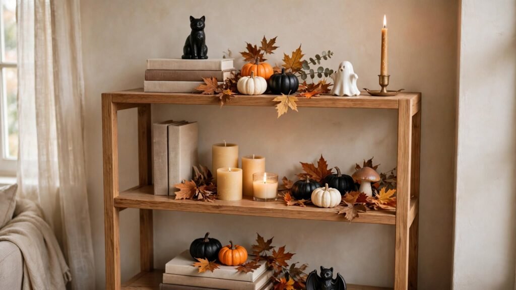 15 Easy & Simple Halloween Decor Ideas cozy autumn bookshelf