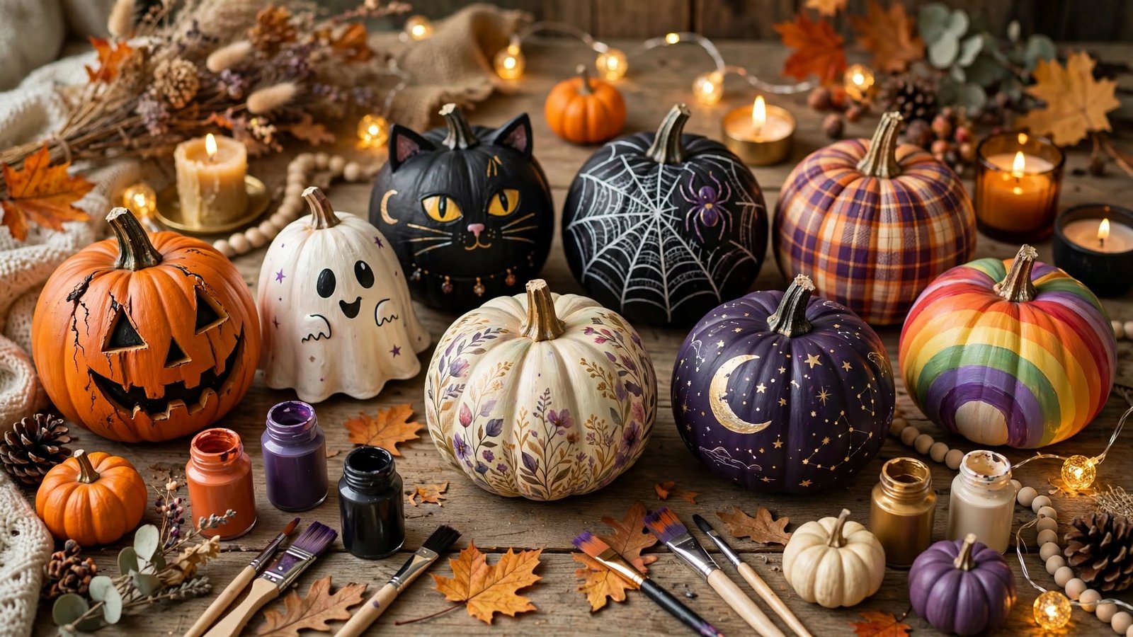 20 Pumpkin Painting Ideas for Halloween cozy halloween craft scene